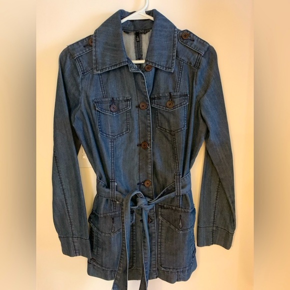 Denim belted jacket mid length - Picture 1 of 6